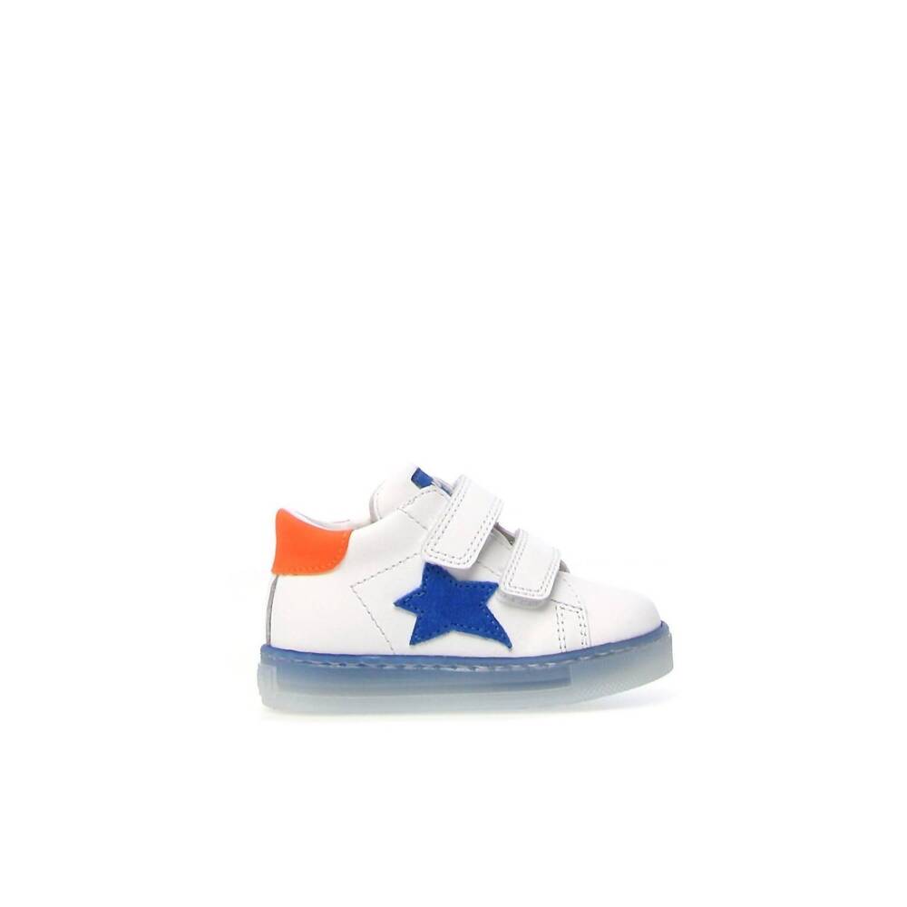 NEW FALCOTTO boys first walker velcro sneaker in white azure fluo